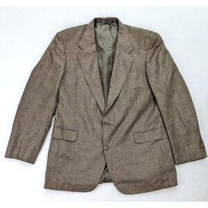 Tailors Row by Deansgate Men's Blazer Size 43L Brown Plaid Silk Wool Blend